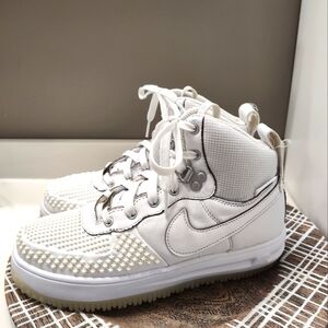 🌚GUC Nike Air Force One Lunar Duckboot, High Top Lace Up Sneakers, All White